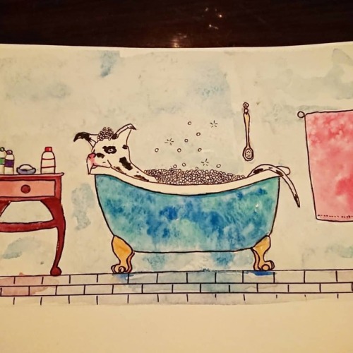 I love Great Danes, and I love bathtubs&hellip; And how adorable this is!!! ❤️ . . #art #artist 