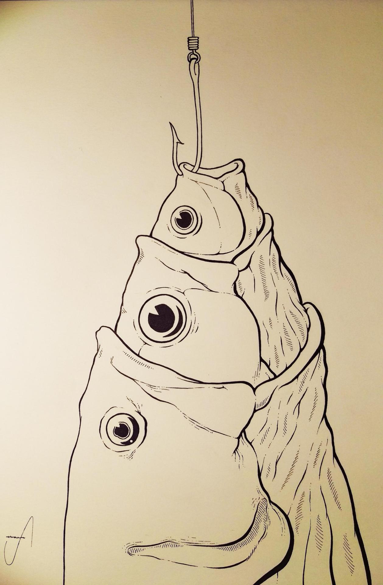 onlyseebeautifulthings:  Catch of the Day, pen on paper, 3007x4591 pixels via /r/Art
