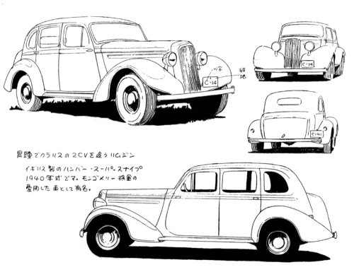 as-warm-as-choco: Model sheets of vehicles from Hayao Miyazaki’s first feature film Lupin III: