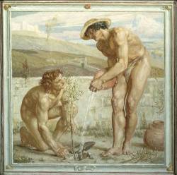 thisblueboy:  Sir Edward Poynter (English, 1836-1919), Paul and Apollos, 1872, Fresco on plaster, Tate Gallery, London