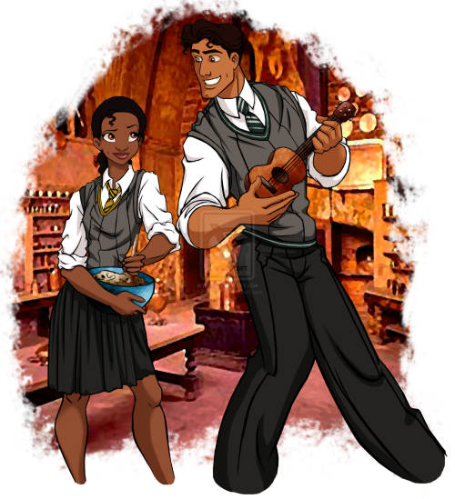 summersone:Disney at Hogwarts by Eira1893  Gryffindor Prince Charming, Philip, Ariel & Eric, Aladdin, Merida, Tarzan, KidagakashHufflepuffSnow White & Prince Ferdinand, Cinderella,Tiana, Anna & KristoffRavenclawAurora, Belle, Rapunzel, Milo