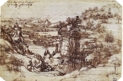 italianartsociety:A twenty-one-year-old Leonardo da Vinci dated this landscape drawing on this day i