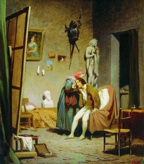 Sick artist, 1861, Fyodor Bronnikov