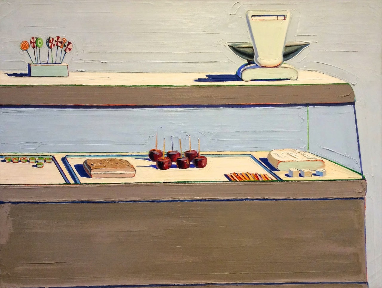 huariqueje:Candy Counter   -    Wayne  Thiebaud , 1962  American, b.1920-  oil