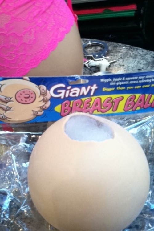Disturbingly a shoplifter today cut the nipple off this novelty boob ball. That’s what he took