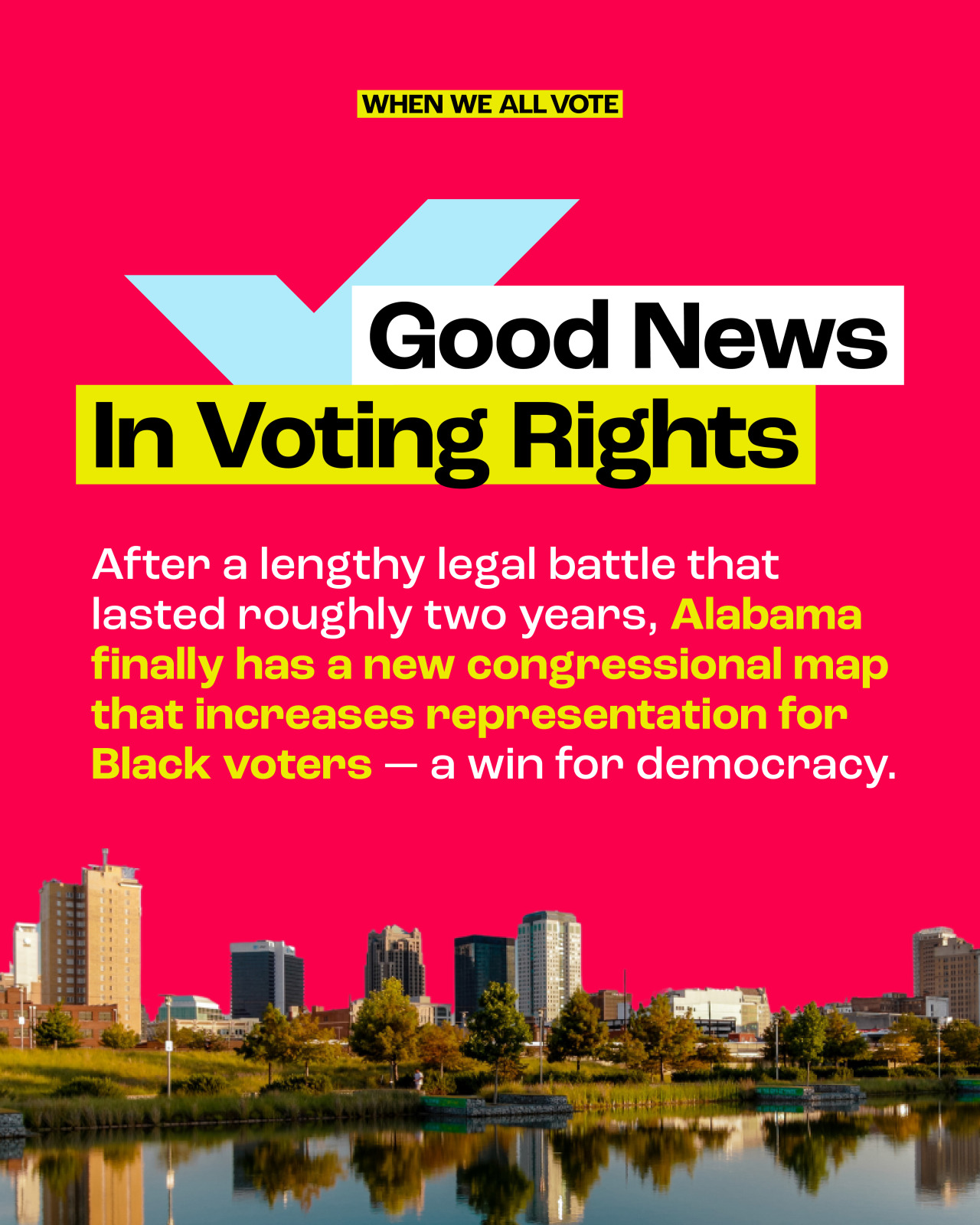 whenweallvote:
“GOOD NEWS: Alabama’s new congressional map now includes two Black-opportunity districts.
Previously, Alabama’s congressional map was struck down for violating the Voting Rights Act diluting the voting power of Black Alabamians....