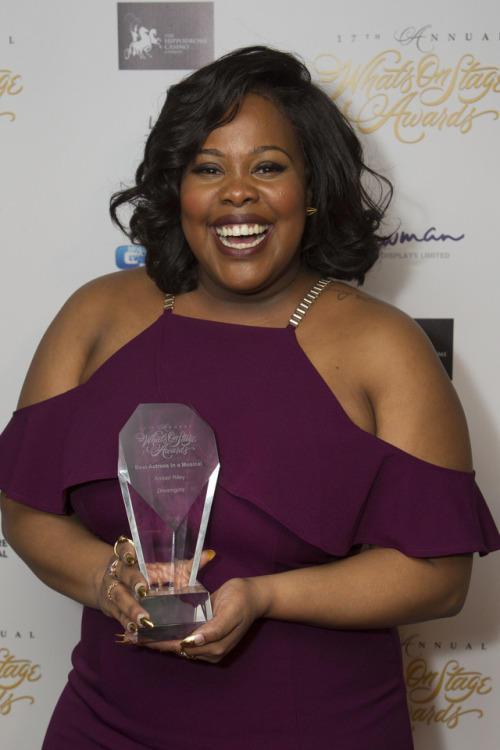 amberrileynews:  Amber Riley accepts the award for Best Actress in a Musical for Dreamgirls at the 17th Annual WhatsOnStage Awards (February 19, 2017)