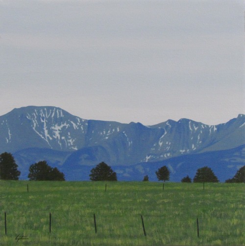 The North FaceAcrylic on canvas 8x8". Charles Morgenstern, 2022. Pikes Peak’s north face seen f