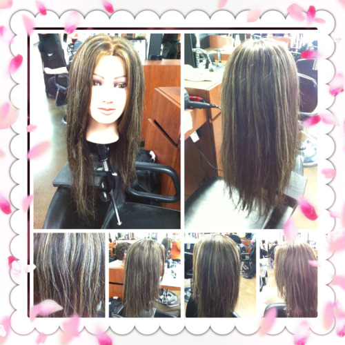 Highlights done by me. Done on a mannequin. Mix of slices and weaving.