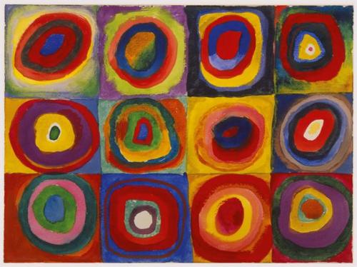 Estudo de cores: Quadrados com círculos concêntricos, Wassily Kandinsky, 1913.