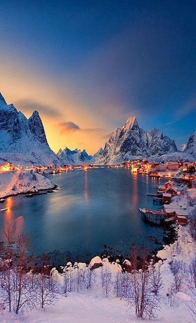 bluepueblo:  Winter’s Night, Reine, Norway photo via christine 