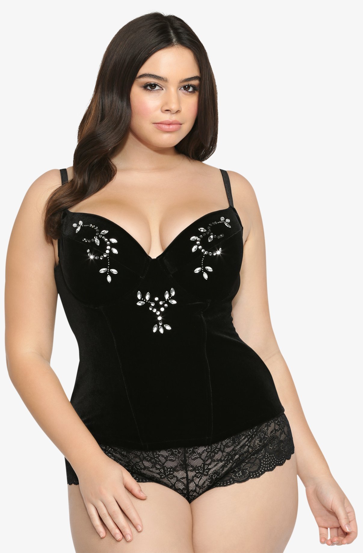 plussizeebony:  Torrid Embellished Velvet Corset
