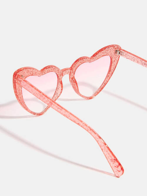 Pink Glitter Oversized Heart Sunglasses With Pink Tinted Lens