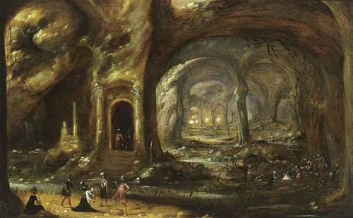 doshmanziari:Strange, moody paintings of imaginary grottos and caves by Rombout van Troyen (c 1605 -