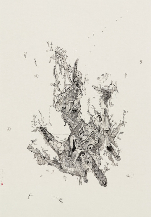 Untitled, (2010-2,3,4). Lin Xue (林穴). Ink on paper. 2010.Lin Xue was born in 1968 in Fujian, Ch