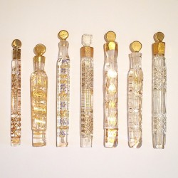 detournementsmineurs:  Collection of lachrymatorys (or lachrymosas), these tear catchers or tear vials - sometimes worn on a necklace, sometimes merely held - were used to gather the tears wept by mourners at funerals, to hold the tears of people mourning