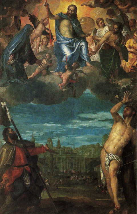 necspenecmetu:  Paolo Veronese, Christ Arresting the Plague with Saint Roch and Saint Sebastian, 16th century 