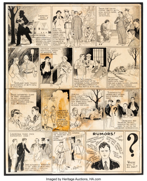 rocket-prose:Interesting original comic strip art about the Lindbergh baby kidnapping.