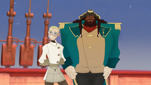 skyjacks just hits so hard with those treasure planet vibes [ID: A set of four redrawn screencaps fr