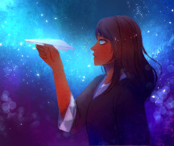 walkingnorth-art:  I was thinking about that one letter Korra sent to Asami and then decided to draw paper airplanes. My brain is weird.