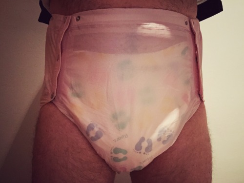 diaper at work and secured! rearz & plasticpants & onesie