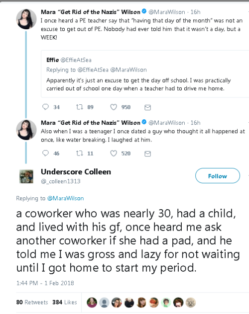 mymothercalledmeratchet:  mysharona1987:   Like, I do not expect men to be total experts on women’s bodies. But come on. At the very least…don’t you watch the tampon/pad ads on TV? It is made clear: *It* can happen at any time. It doesn’t last