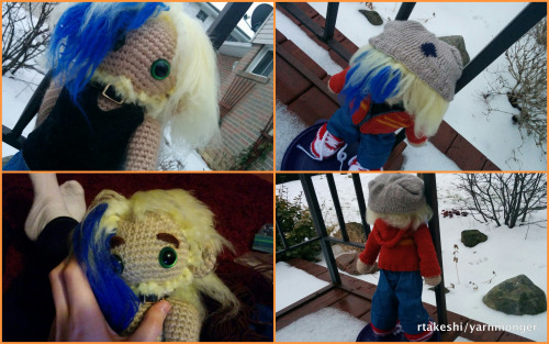 Pierce, OC belonging to @daveactualstrider. Amigurumi by me, @yarnmonger!Bonus Cyndaquil becaus