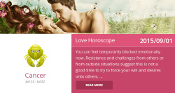 cancerhoroscopes:  Cancer love horoscope for 2015/09/01. Is it accurate? Reblog=Yes | Like=No