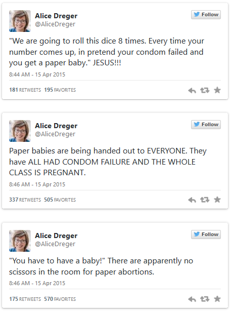 mxcleod:  An abstinence-focused sex education class in East Lansing, Michigan recently received a shock when one student’s sex-positive mother sat in on the proceedings — and hilariously live-tweeted them. Alice Dreger, a professor of medical humanities