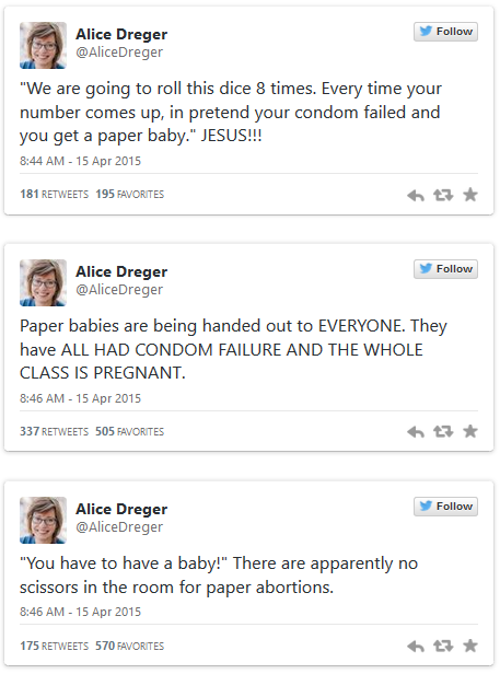 An abstinence-focused sex education class in East Lansing, Michigan recently received a shock when one student’s sex-positive mother sat in on the proceedings — and hilariously live-tweeted them. Alice Dreger, a professor of medical humanities and