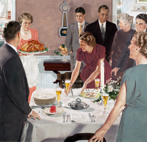 gameraboy:  Thanksgiving Dinner, U.S. Brewer’s Foundation ad, 1952 by Douglass Crockwell