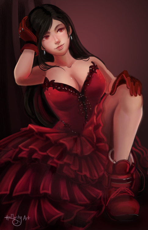 Tifa, in fact, pulling off the red dress look.