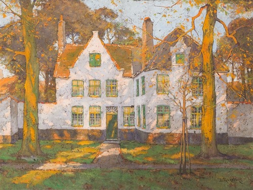 Louis Reckelbus (1864 - 1958) -Au Brguinage De Bruges. 1912. Tempera On Cardboard.