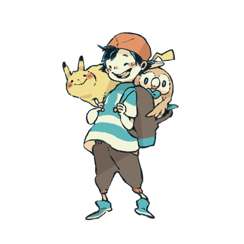 luce-do-the-doodles:Ash Ketchum the school boy and his ketchup mouse and potato owl.I REALLY LOVE PO