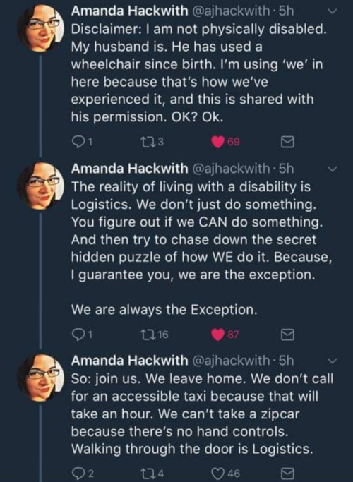 qjusttheletter: make posts about disability accessible [ID: collection of tweets from Amanda Hackwit