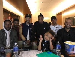 aintnojigga:  Jay Z hosted Kendrick Lamar, Usher, Swizz Beatz and his son Egypt, Lewis Hamilton, and Jay Brown in his SuperBowl suite on Sunday.