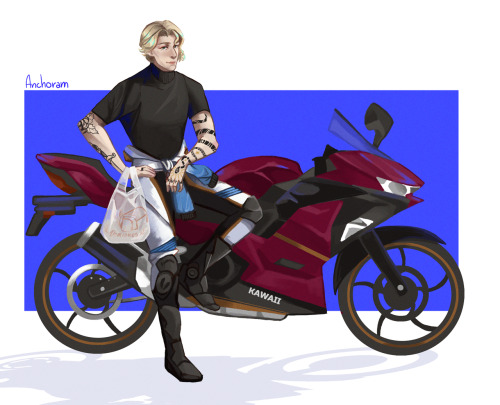 “The man drives a MOTORBIKE, Damen!” for the @capri-bigbang2k21Be sure to head over to AO3 and check