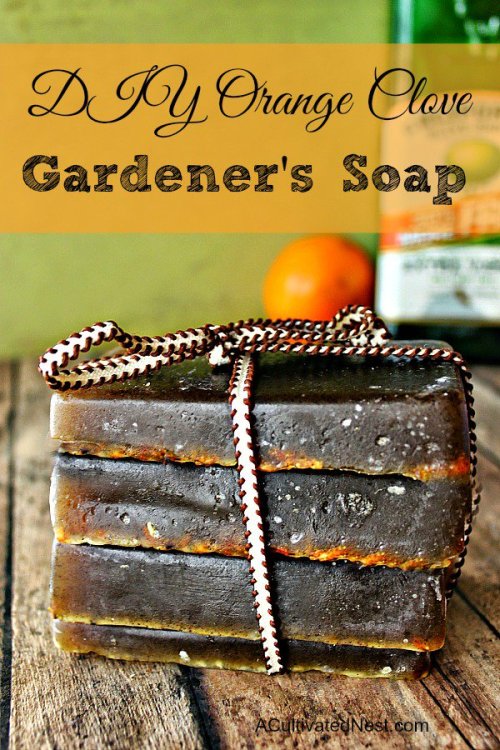 DIY Easy Melt and Pour Orange Clove Gardeners’ Soap Tutorial from A Cultivated Nest.The grated clove
