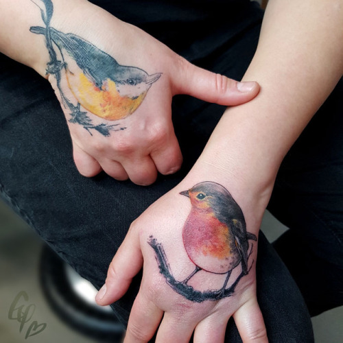 ephilog: Nina’s nuthatch got a little buddy!Left one healed (my first hand tattoo and first conven
