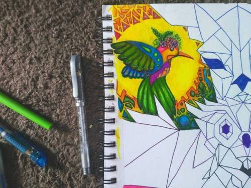 Well I got &frac14; totems colored ⛅ #wip #animaltotem #hummingbird #acidbird