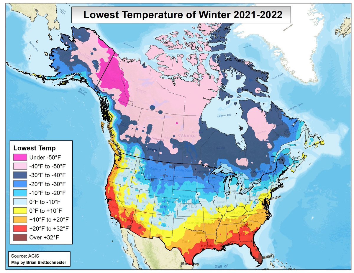 Lowest temperature of Winter 2021-2022 using - Maps on the Web