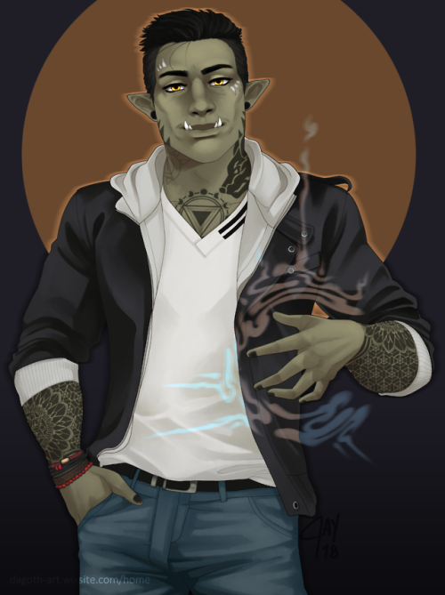 dagoth:A finished commission for @thuumwrestler of her ork magician, Trent (who is one of my favouri