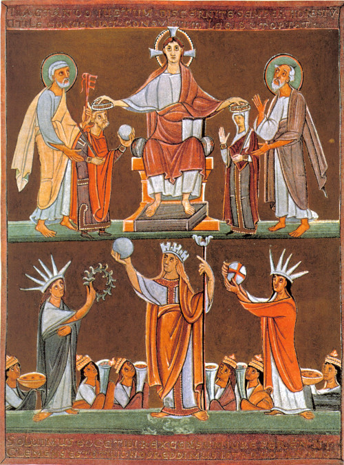 Coronation of Henry and his wife Kunigunde by Christ from the “Perikopenbuch Heinrichs II”, 1007-101