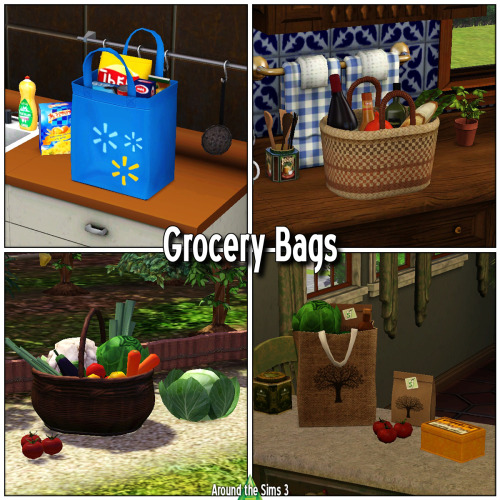 aroundthesims:Around the Sims 3 | Grocery bags From a traditional wicker basket with fresh vegetable