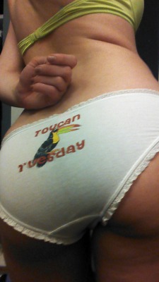 unicronkween:  Toucan Tuesday panties on Saturday. :D  Cute panties for her great ass. Two thumbs up for her blatant disregard for the suggested wearing day!  I always like it when she throws in some cute photos.