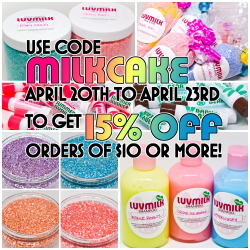 officialluvmilk:  Tomorrow is my birthday!  Let’s celebrate with this 15% off sale from tomorrow, Wednesday April 20th until Saturday April 23rd! Save 15% off on any order of บ or more when you use the Coupon Code MILKCAKE at checkout!  This is