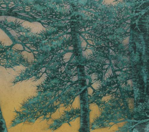 Grove of Trees  (Detail)   -   Hajime Namiki, 1993.Japenese,b.1947-Woodblock print