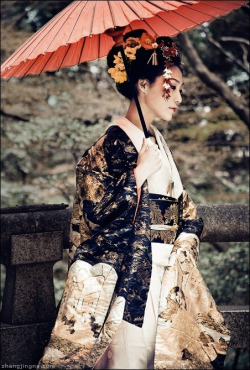 Thekimonogallery:  Modeling Traditional Accessories In Japan. Umbrella, Uchikake