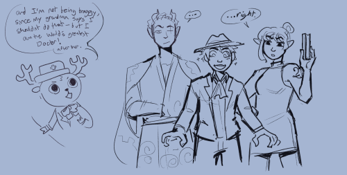 [image description: sketchy comics of a one piece taz AU. 1. Nami gestures Luffy and Zoro over in a 