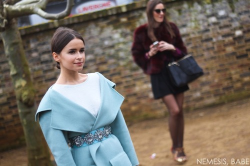 Miroslava Duma after Burberry Perk&rsquo;s Field, Kensington Gardens London Fashion Week AW14 Februa